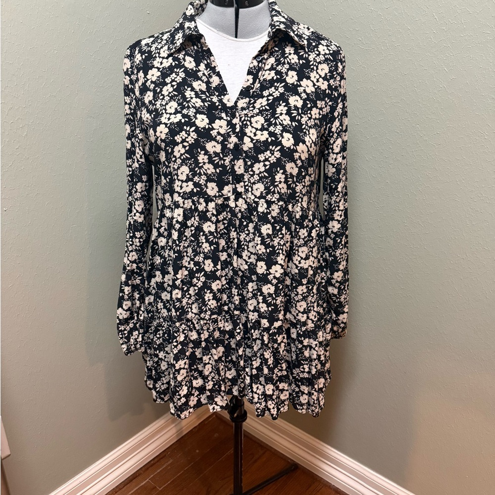 ZARA Floral Button-Up Dress w/pockets